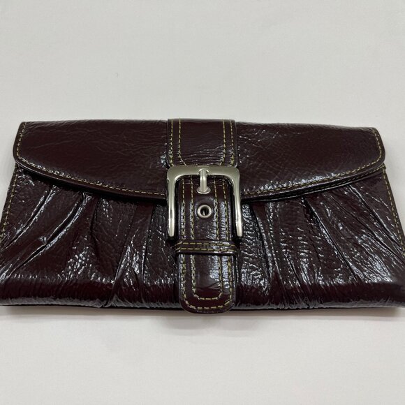 Buckle Wallet / Clutch - Shiny Brown Faux Leather - Multi-Pocket - NWT - Picture 3 of 10